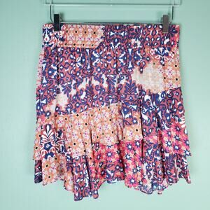 CAbi Isabel Tiered Patchwork Ruffle Bohemian Skirt Size Medium